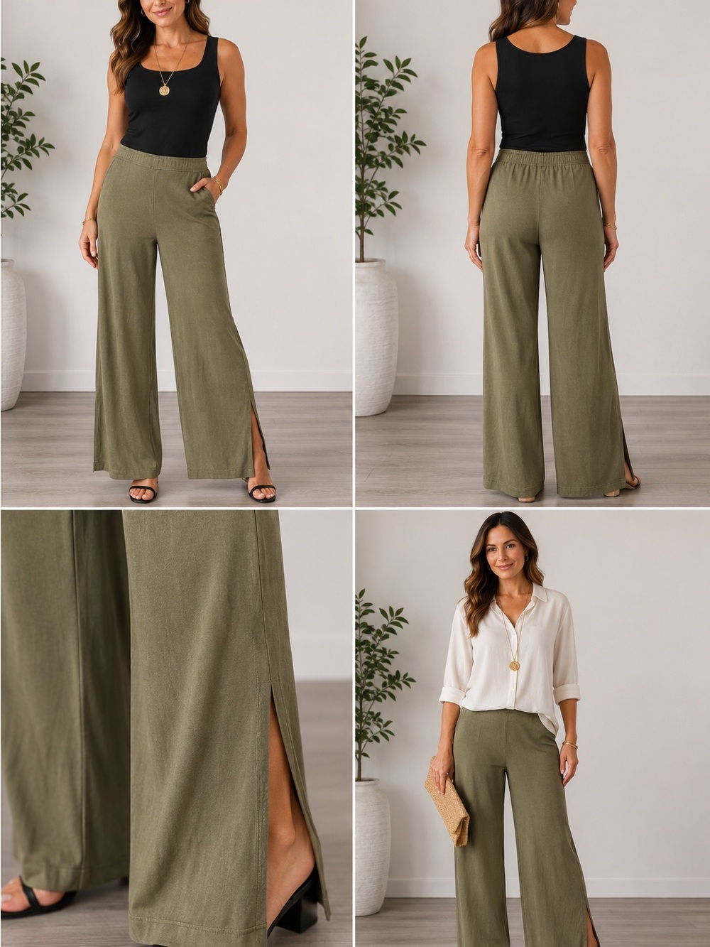 Chico's Olive Wide-Leg Split-Side Pants - Picture 1 of 6